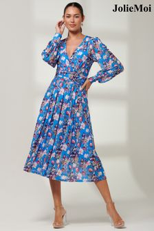 أزرق - فستان متوسط الطول شبكي ملفوف من الأمام Rayla من Jolie Moi (B67108) | 333 د.إ