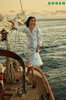 Boden White Embroidered Belted Linen Dress (B67143) | €268