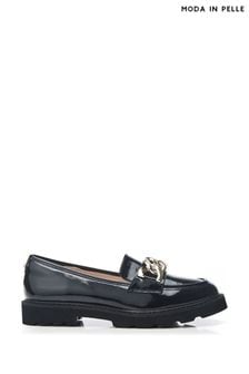 Moda in Pelle Evella Chunky Black Loafers With Chunky Chain Trim (B67170) | AED494