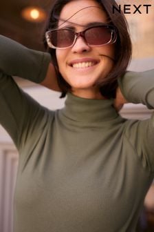 Olive Green Long Sleeve Ribbed Roll Neck Bodysuit (B67203) | $26