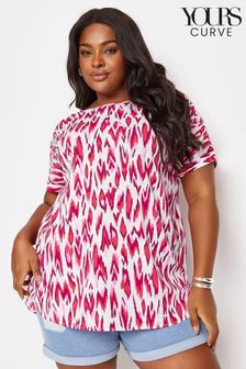 Yours Curve Pink Abstract Print Short Sleeve Blouse (B67209) | 11 ر.ع