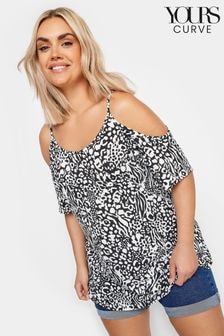 Yours Curve Black Strappy Cold Shoulder Top (B67332) | $33