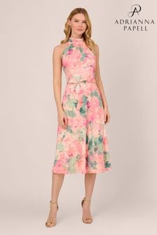 Adrianna Papell Pink Printed Midi Dress (B67339) | OMR82