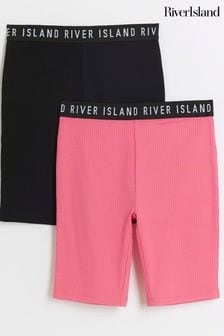 River Island Pink Girls Pink RI Waistband Cycle Shorts 2 Pack (B67385) | CA$40