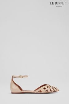 LK Bennett Bianca Camel Leather Cage-Front Flat Sandals (B67399) | $362