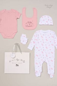 Rock-A-Bye Baby Boutique Pink Printed All in One Cotton 5-Piece Baby Gift Set