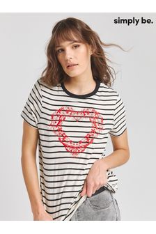 Simply Be Embroidered Heart Slogan Black T-Shirt