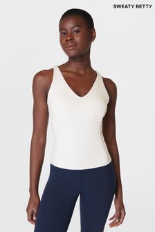 Sweaty Betty Lily White Supersoft Picot Lace Strappy Bra Tank Top (B67492) | OMR34