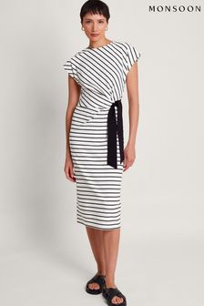 Monsoon White/Black Sanya Stripe Tie Dress (B67590) | 371 QAR