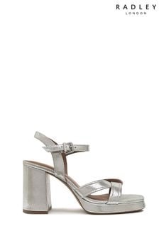 Radley London Silver Archer Street Metallic Cross-Over Platform Heels (B67643) | $238