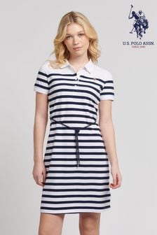 U.S. Polo Assn. Womens Blue Relaxed Stripe Polo Dress (B67677) | kr844