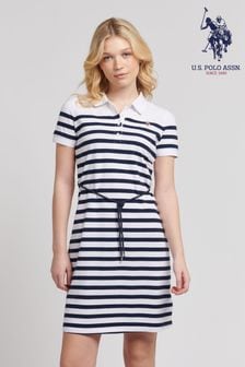 U.S. Polo Assn. Blue Womens Relaxed Stripe Polo Dress (B67677) | $111