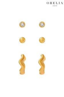 Orelia London Gold Tone Wave Huggie Earrings 6 Pack (B67751) | €43