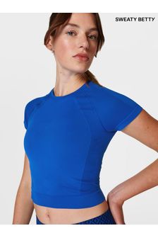 Sweaty Betty Lightning Blue Athlete Crop Seamless Workout T-Shirt (B67819) | ₪ 201