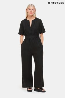 Whistles Petite Cosima Linen Black Jumpsuit (B67865) | $293