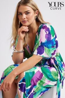 Yours Curve Green Abstract Floral Print Wrap Dress (B67966) | $91