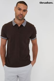 Threadbare Brown Cotton Polo Shirt With Herringbone Detail Collar (B68064) | €23
