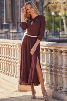 Sosandar Brown Cut Out Detail Fit & Flare Midi Dress (B68074) | kr896