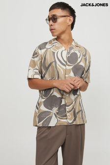 JACK & JONES Brown Printed Rever Collar Short Sleeve Shirt (B68367) | $56