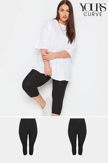 Yours Curve Black Cycling 2 Pack Leggings (B68535) | SGD 39