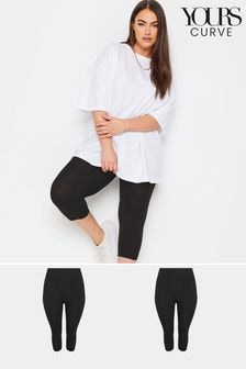 Yours Curve Black Cycling 2 Pack Leggings (B68535) | $34