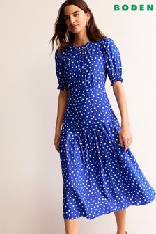 Boden Blue Liv Pleat Detail Midi Dress (B68648) | kr1,752