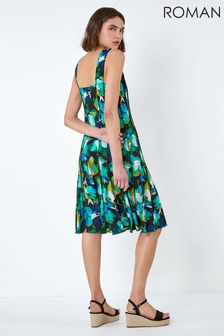 Roman Green Abstract Floral Print Stretch Panel Dress (B68939) | €53