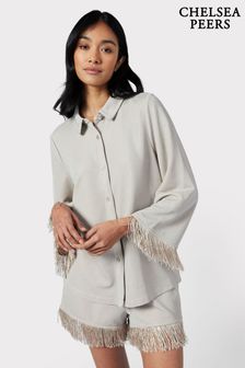 Chelsea Peers Grey Sparkle Fringe-Trim Short Pyjama Set (B68975) | €79