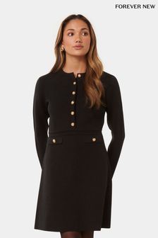 Forever New Black Karina Petite Long Sleeves Polo Knit Dress (B69003) | kr1,233
