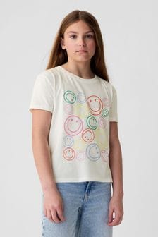 Weiß, Smiley - Gap Kurzärmeliges Rundhals-T-Shirt mit Grafik (4-13yrs) (B69039) | 15 €