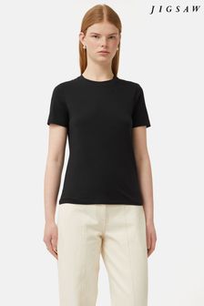 Czarny - Koszulka z okrągłym dekoltem Jigsaw z bawełny supima (B69061) | 175 zł