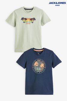 Jack & Jones Junior Blue Short Sleeve Crew Neck Printed T-shirts 2 Pack (B69123) | kr330