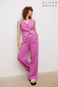 Oliver Bonas Pink Pleated Wide Leg Trousers