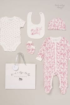Rock-A-Bye Baby Boutique White Printed All in One Cotton 5-Piece Baby Gift Set