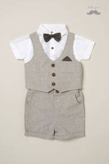 Little Gent Grey Shirt Bodysuit Bowtie Shirt, Waistcoat & Short Set (B69472) | €40
