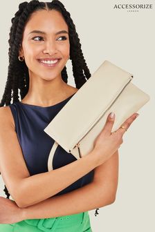 Accessorize Cream Leather Fold-Over Clutch Bag (B69520) | $70