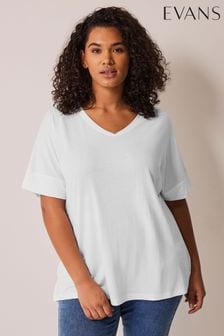 Blanc - T-shirt modal à col en Evans V (B69703) | €26