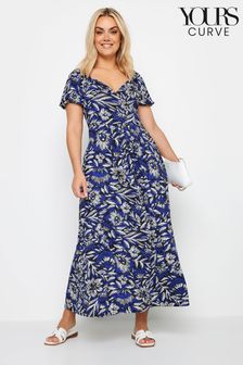 Yours Curve Blue Floral Print Tiered Maxi Dress (B69851) | 183 QAR
