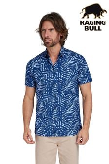 Raging Bull Blue Short Sleeve Palm Tree Poplin Shirt (B69948) | kr831 - kr961