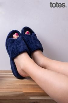 Totes Navy Popcorn Turnover Open Toe Slippers (B70020) | $61
