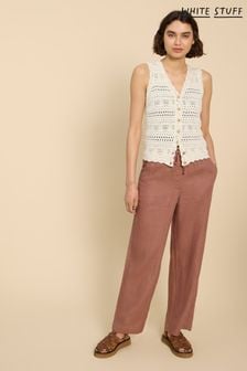 White Stuff Tan Brown Linen Blend Belle Wide Trousers (B70087) | 440 SAR
