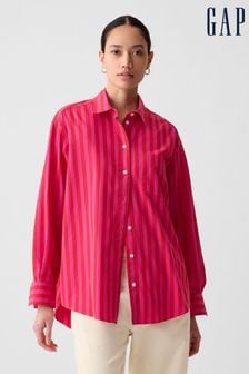 Gap Red & Pink Stripe Organic Cotton Oversized Long Sleeve Shirt (B70205) | LEI 239