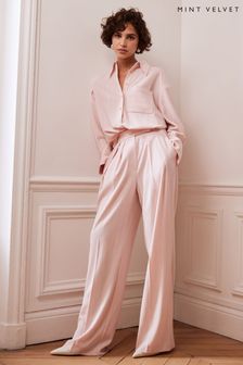 Mint Velvet Pink Pinstripe Wide Trousers (B70211) | OMR56