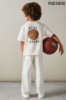 Reiss Off White Kirby Senior Oversized Cotton Basketball Motif T-Shirt (B70245) | €40