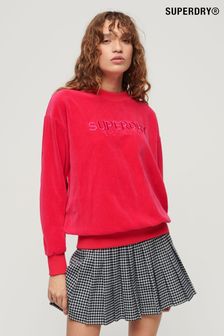 Rosa - Superdry Kastiges Sweatshirt aus Velours mit Rundhalsausschnitt und Grafik (B70271) | 83 €