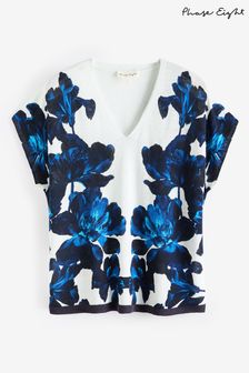 Phase Eight Blue Mia Floral Print Linen Knit Top (B70294) | ₪ 427