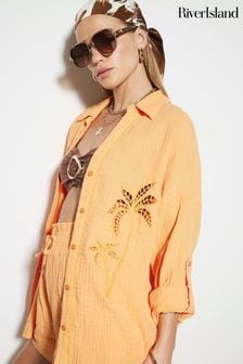 River Island Orange Palm Embroidered Shirt (B70349) | $96