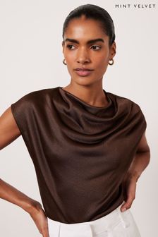 Mint Velvet Brown Metallic Ruched Top (B70368) | AED305