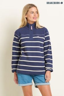 Brakeburn Gestreiftes Sweatshirt mit kurzem Reißverschluss, Marineblau (B70480) | 94 €