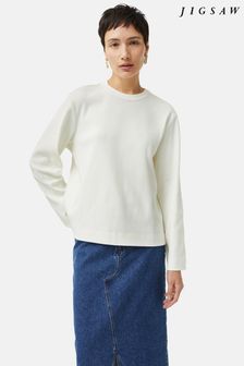 Kremowy - Jigsaw Heavy Cotton Sweatshirt (B70527) | 475 zł
